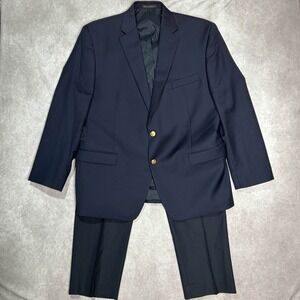 Lauren Ralph Lauren Wool Suit Men 46R Navy Single Breasted 2 PC Set Brass Button